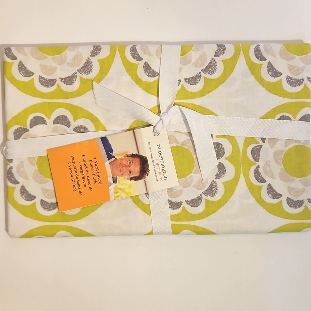 Chartreuse Green Gray  & White 100% Cotton Fabric Ty Pennington 1 Yard NEW
